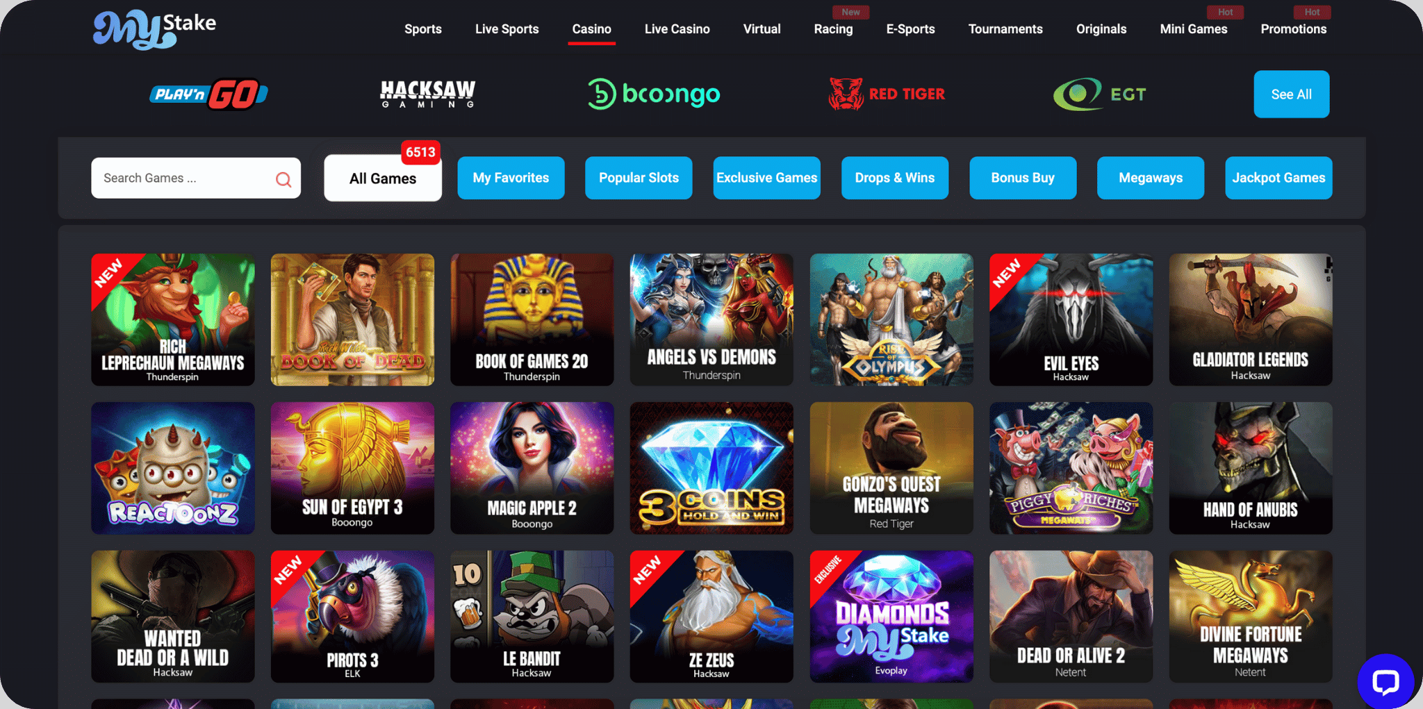 MyStake Casino Games Lobby