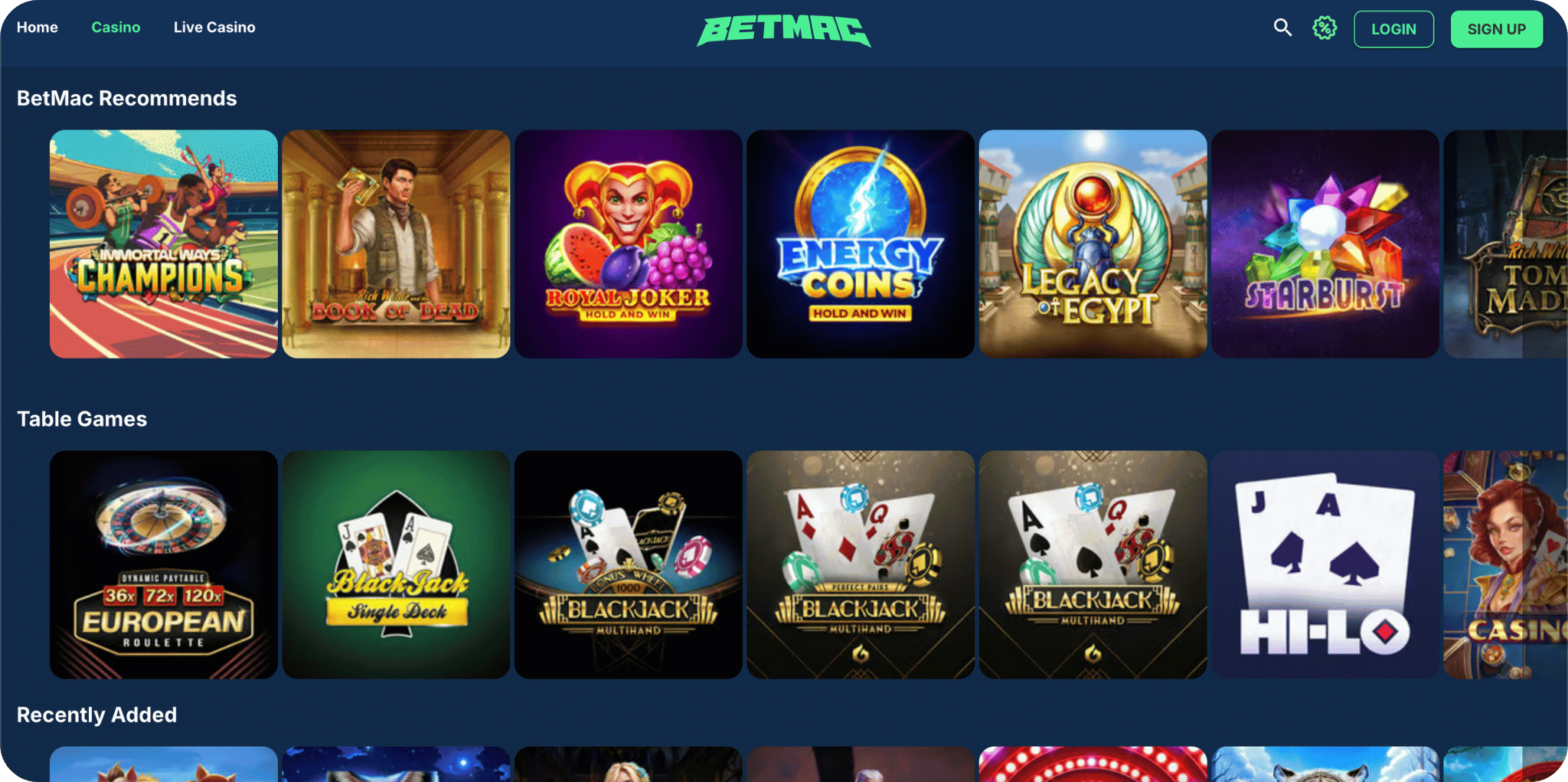 Betmac Casino Games Lobby