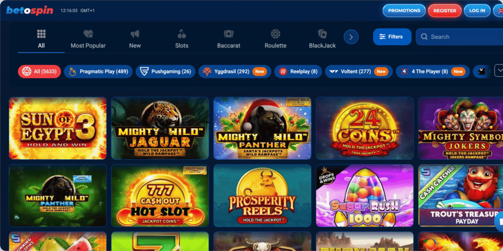 BetOspin Casino Games Lobby