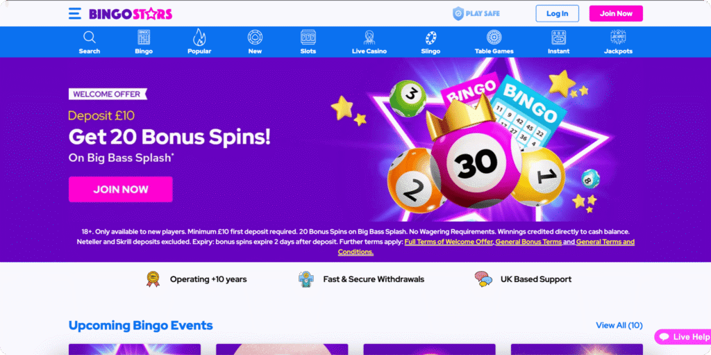 BingoStars Casino Homepage