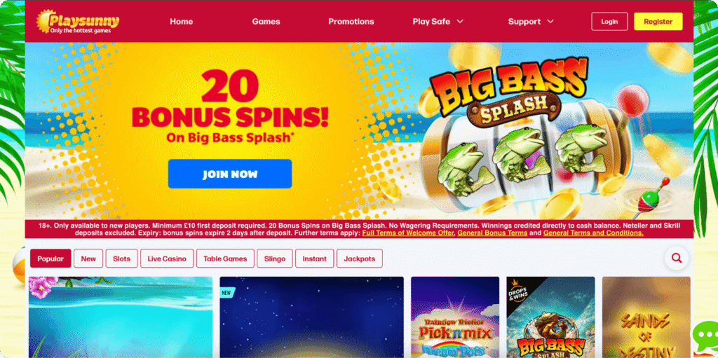 Playsunny Casino Homepage