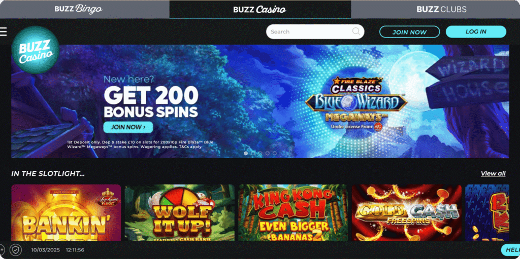 Buzz Casino Homepage
