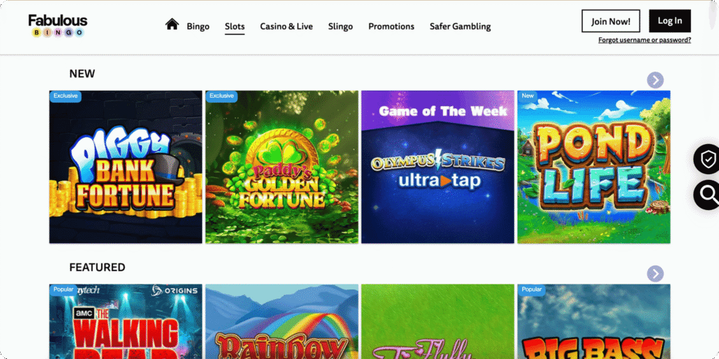 Fabulous Bingo Casino Games Lobby