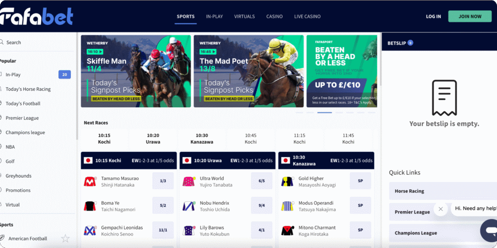 Fafabet Casino & Sportsbook Homepage