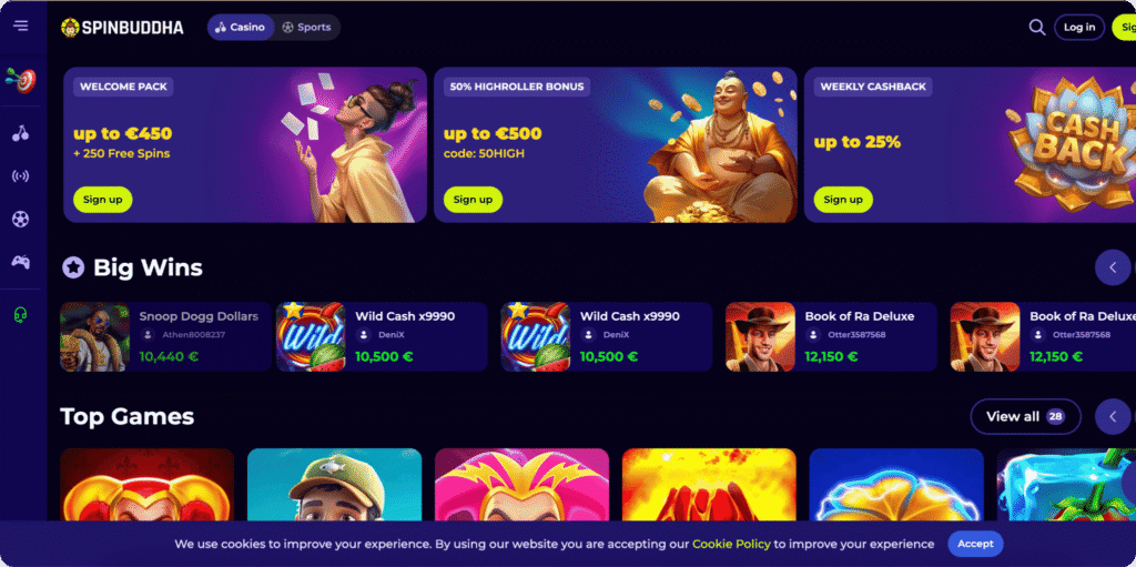 Spinbuddha Casino Homepage