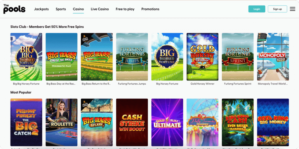 The Pools Casino Games Lobby