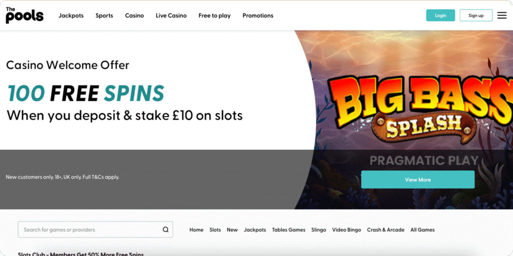 The Pools Casino Homepage