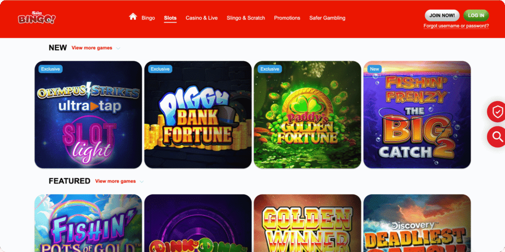The Sun Bingo Casino Games Lobby