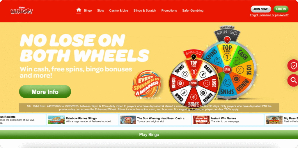 The Sun Bingo Casino Homepage