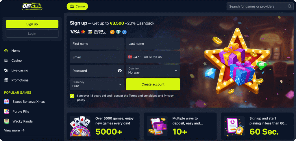 Betzter Casino homepage