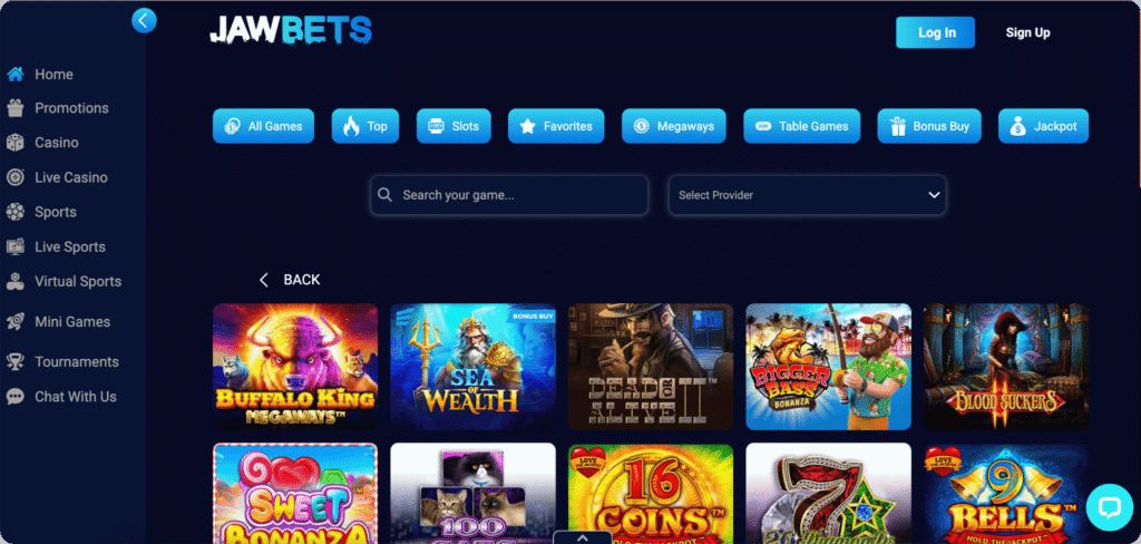 JawBets Casino Lobby