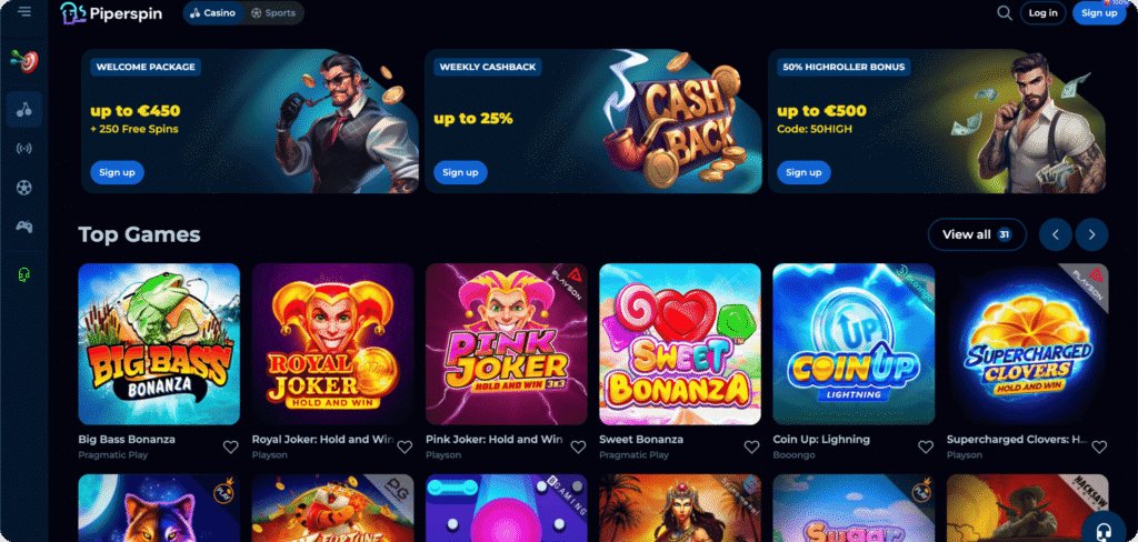 Piperspin Casino slots lobby