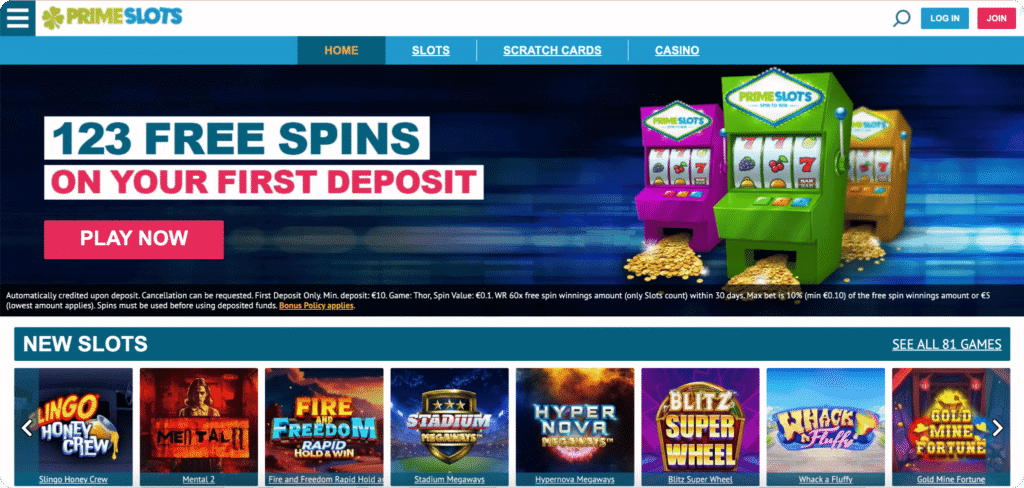 Prime Slots Homepage
