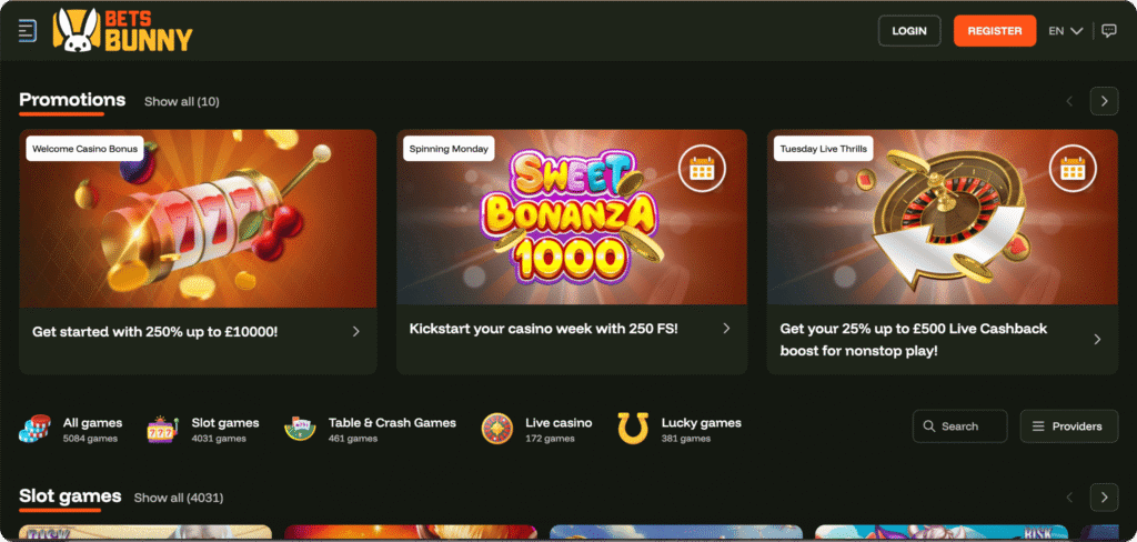 Bets Bunny Casino Homepage