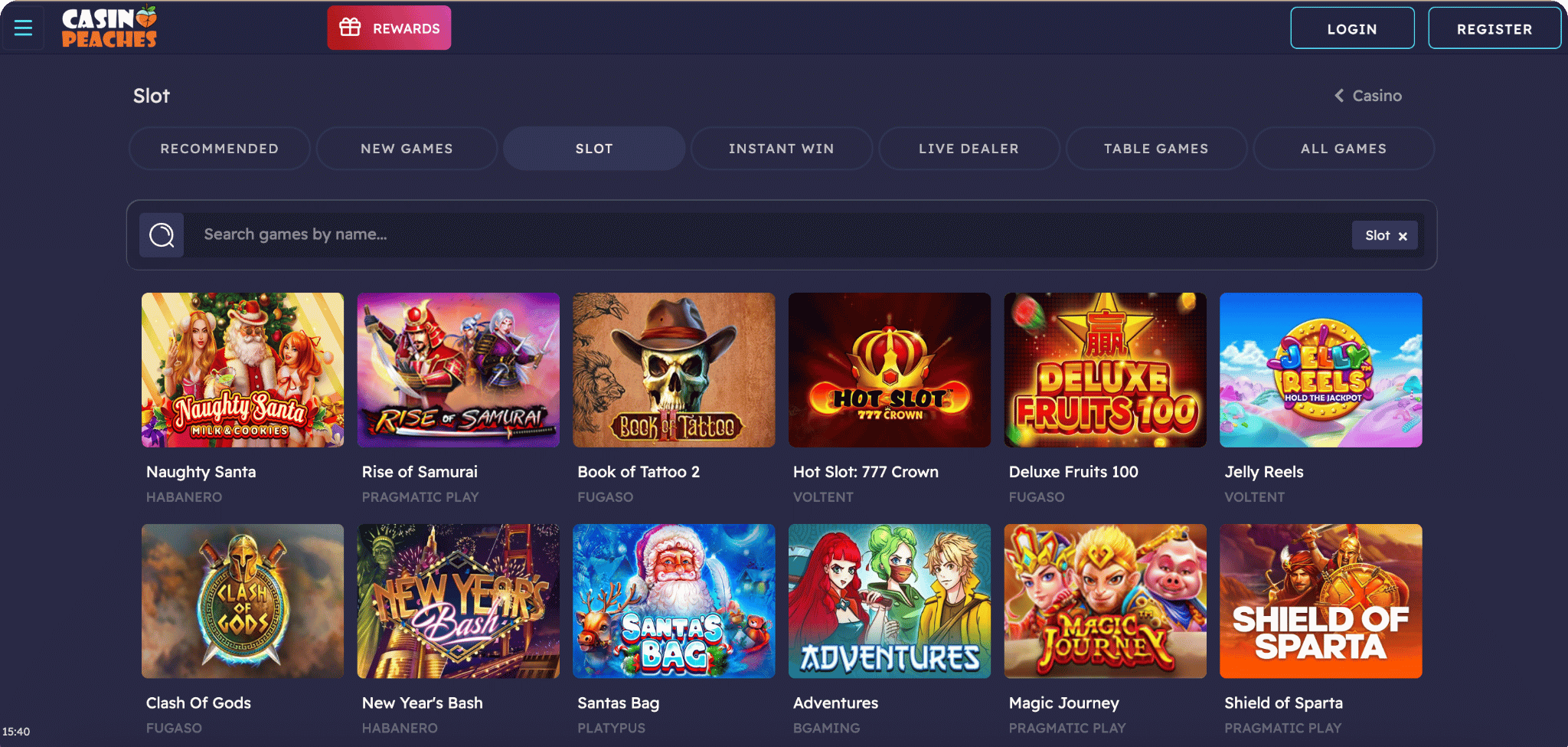 Casino Peaches Games Lobby
