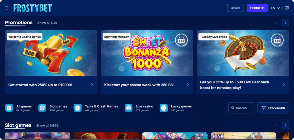 Frostybet Casino Homepage