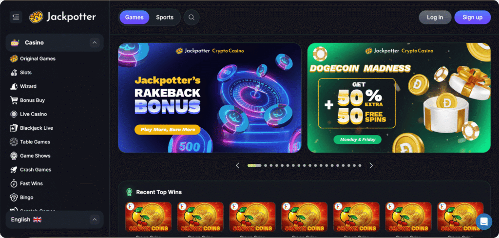 Jackpotter Casino Homepage