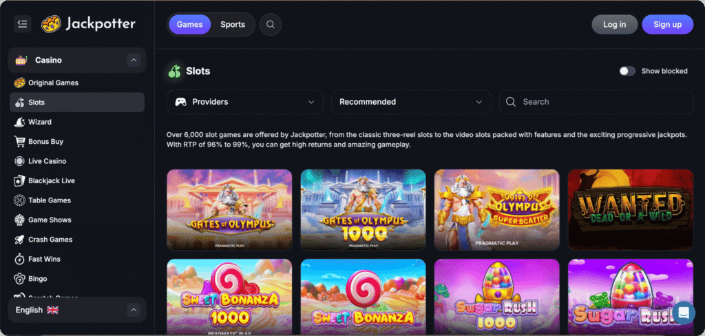 Jackpotter Casino Slots Lobby