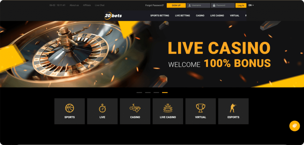 20Bets Casino Homepage