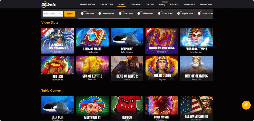 20Bets Casino Slots Lobby
