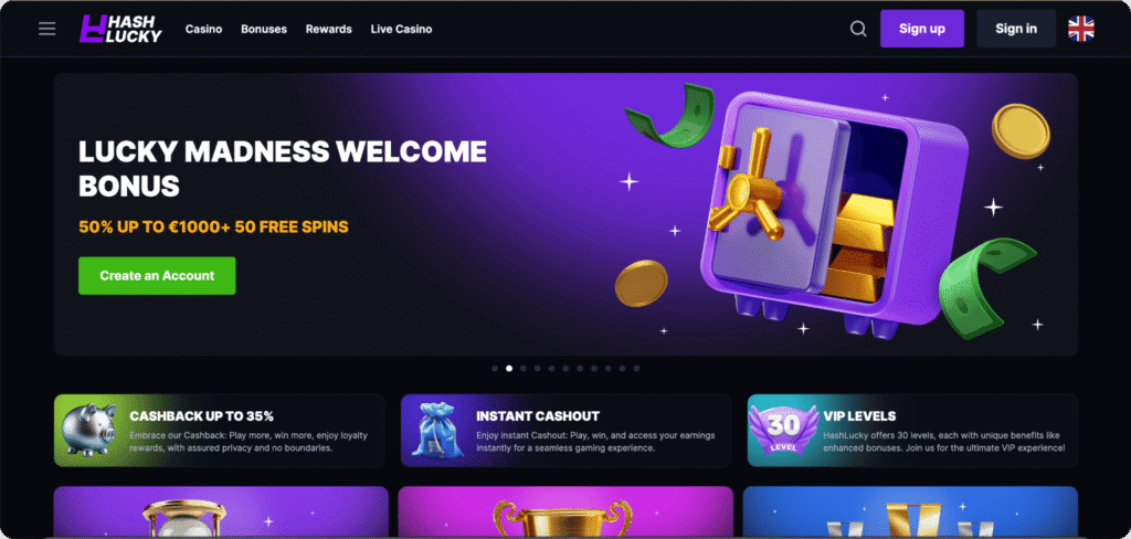 Hashlucky Casino Homepage