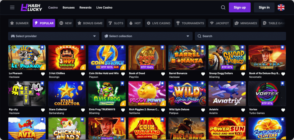 Hashlucky Casino Slots Lobby