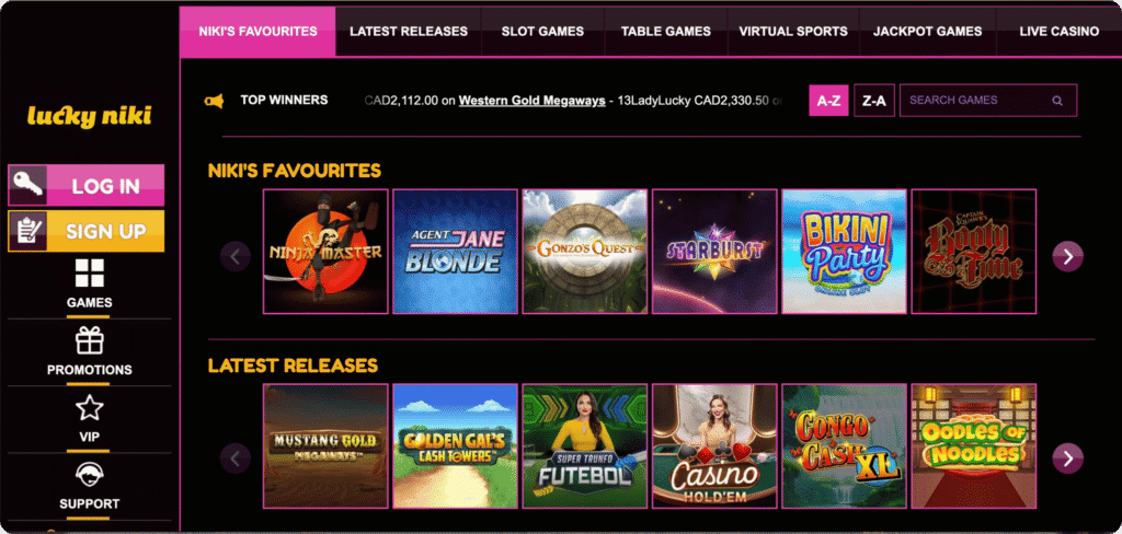 LuckyNiki Casino slots lobby