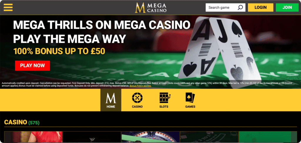 Mega Casino Homepage