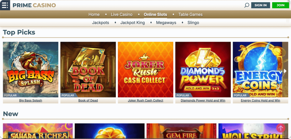 Prime Casino Slots Lobby