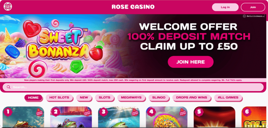 Rose Casino Homepage