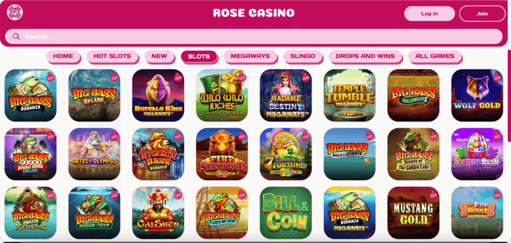 Rose Casino Slots Lobby