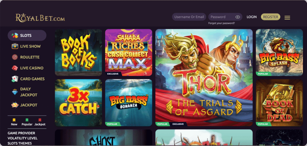 Royalbet Casino Slots Lobby