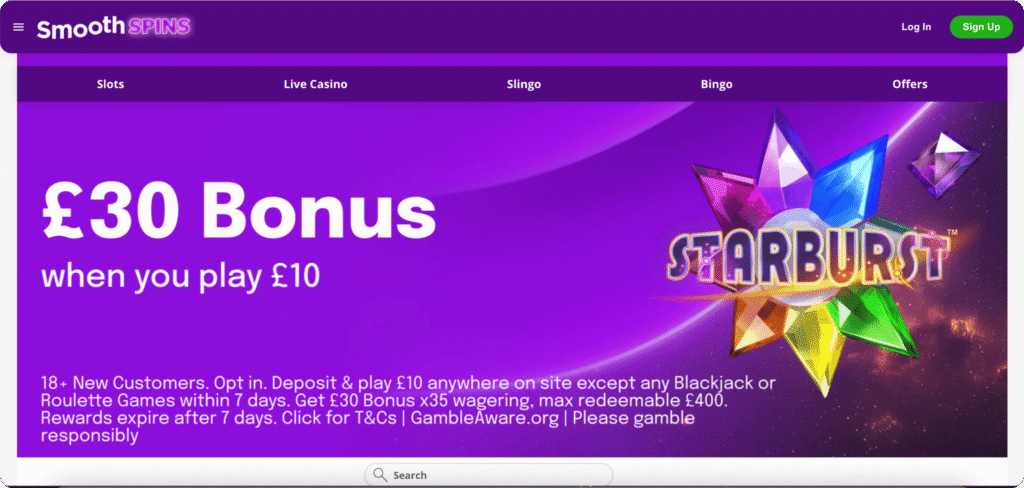 Smooth Spins Casino Homepage
