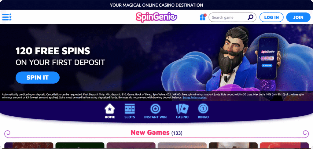 Spin Genie Casino Homepage