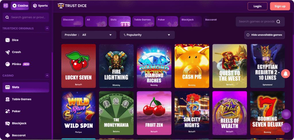 TrustDice Casino Slots Lobby