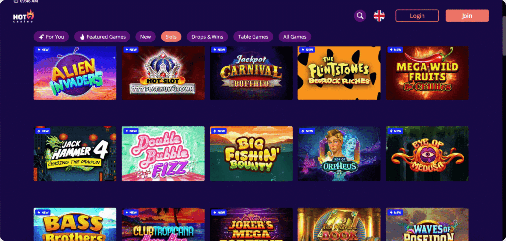 Hot7 Casino Slots Lobby