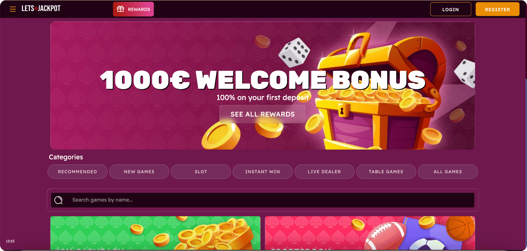 Lets Jackpot Casino Homepage