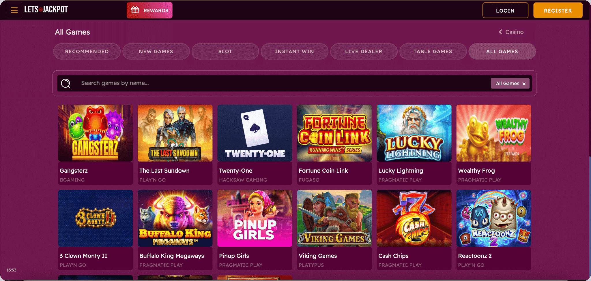 Lets Jackpot Casino Games Lobby
