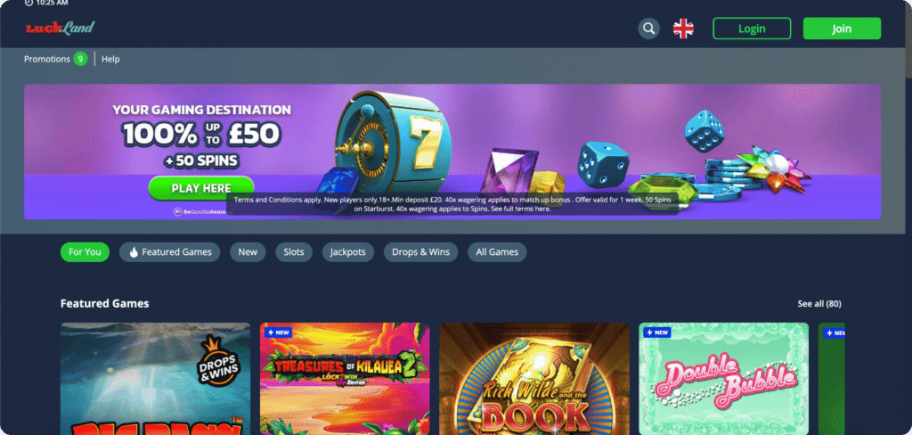 LuckLand Casino Homepage