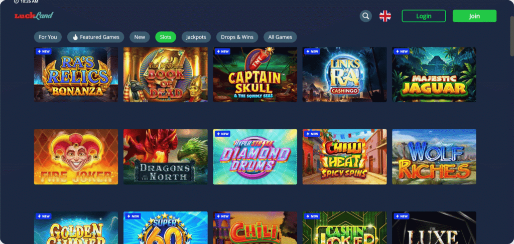 LuckLand Casino Slots Lobby