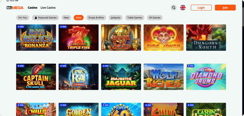 Mr Mega Casino Slots Lobby