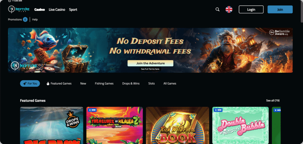 Neptune Play Casino homepage