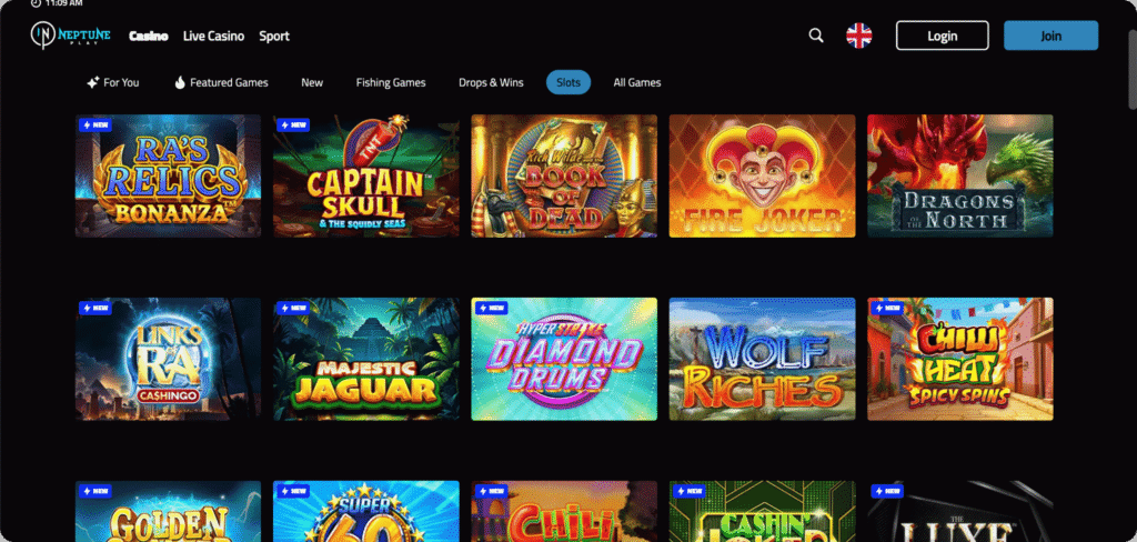Neptune Play Casino slots lobby