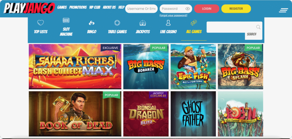 PlayJango Casino slots lobby