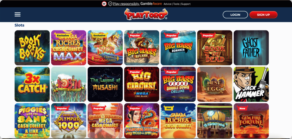 PlayToro Casino slots lobby