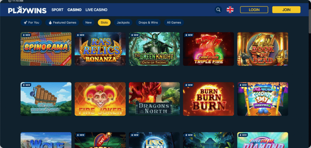 PlayWins Casino Slots Lobby