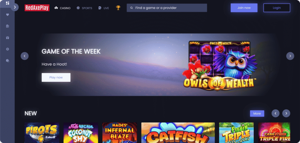 RedAxePlay Casino homepage