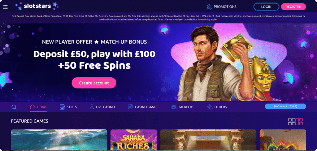 SlotStars Casino homepage