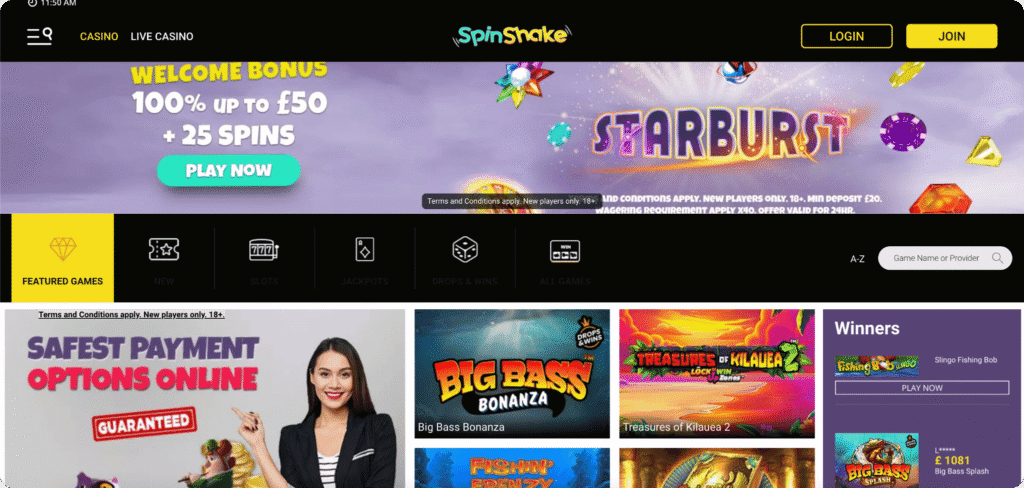 SpinShake Casino homepage