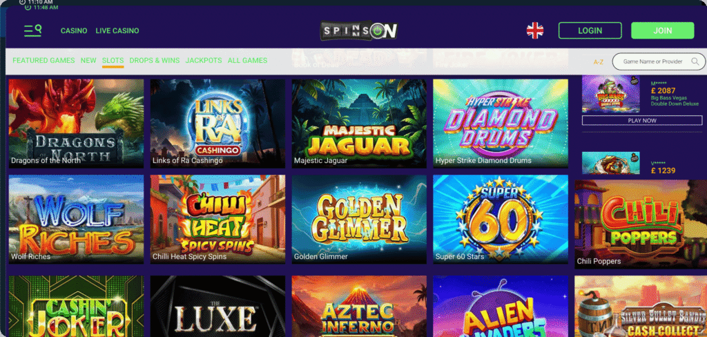 Spinson Casino Slots Lobby